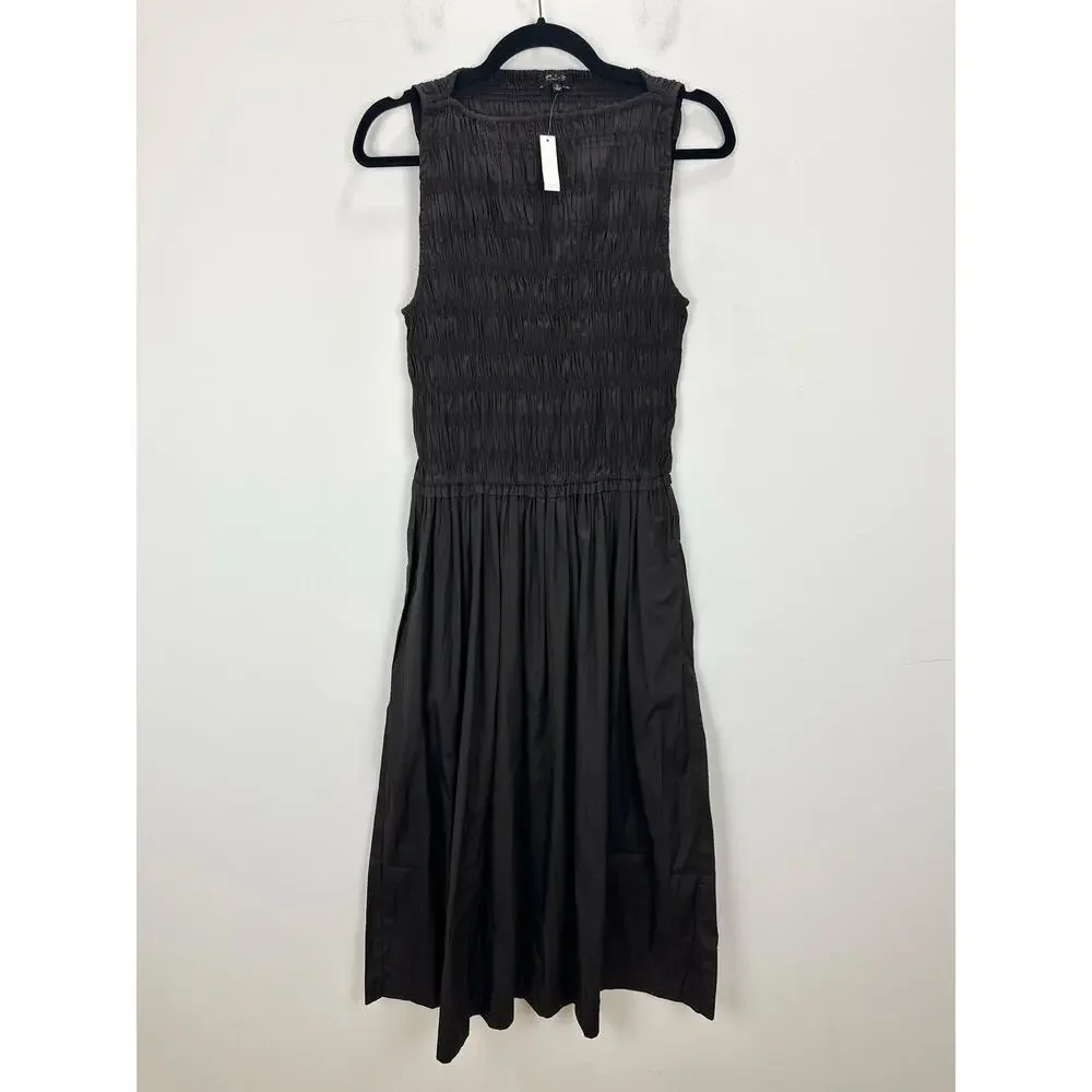 Madewell The Melody Smocked Midi Dress Cotton Molasses Brown A Line Small NWT - Picture 7 of 14